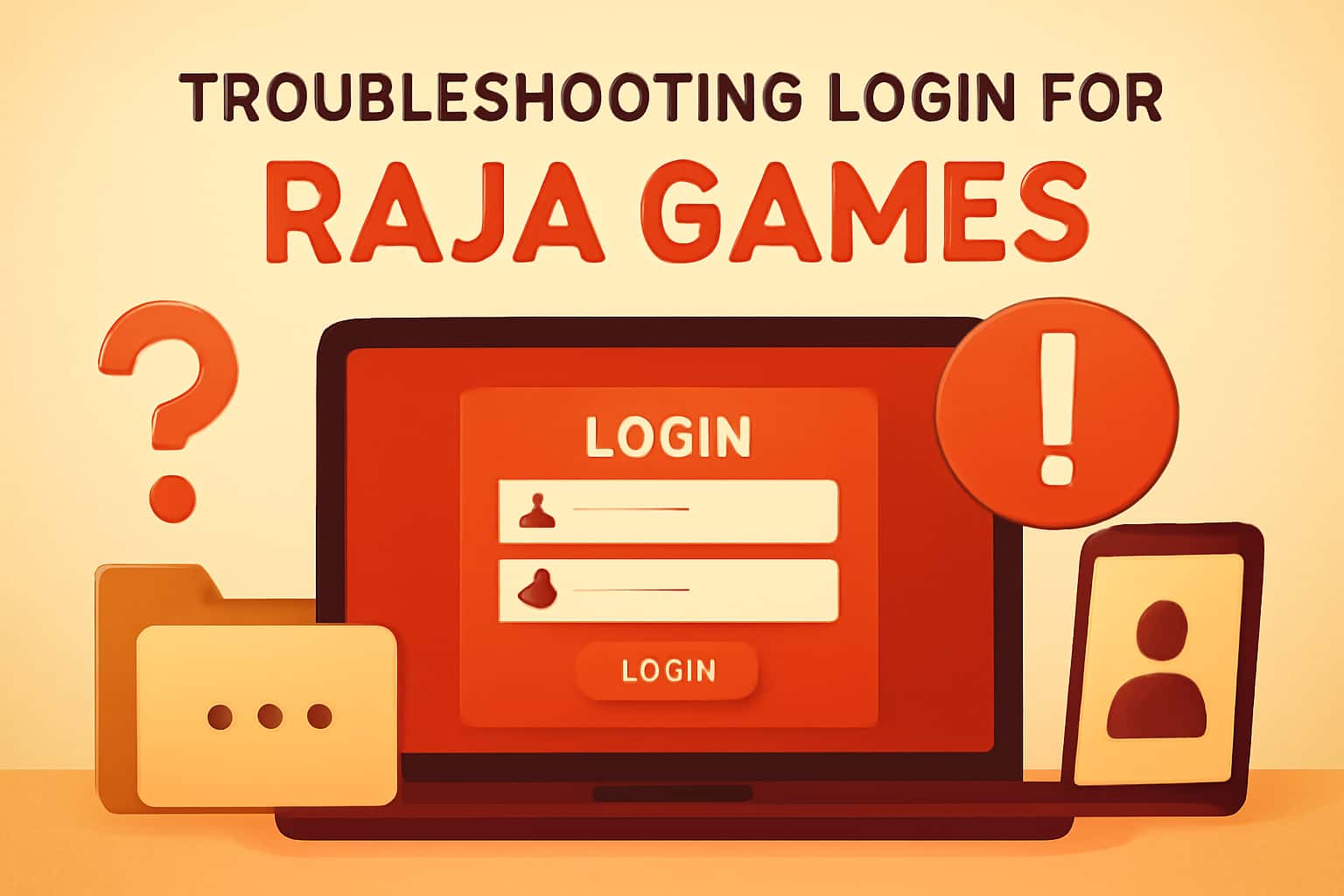 A visual representation of troubleshooting login for Raja Games with clear branding.